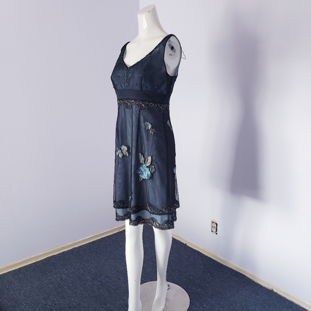 Sold Silk Boho Adrianna Papell Beaded Sheer Dress - Picture 3 of 8